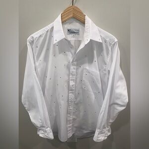 Mili Designs Rhinestone White Button Down Collared Long Sleeve Top Women’s Small